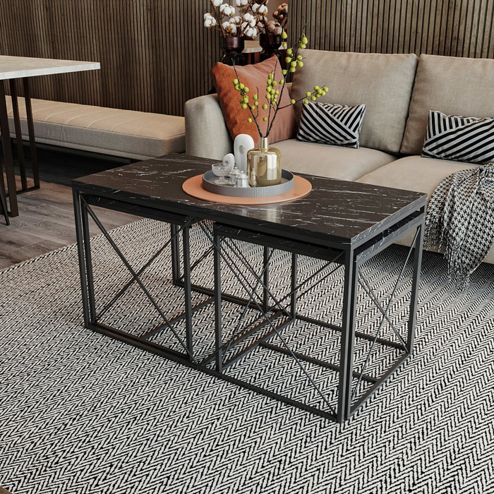 Hanah Home Defne - Black Marble Conjunto de mesa de centro Negro